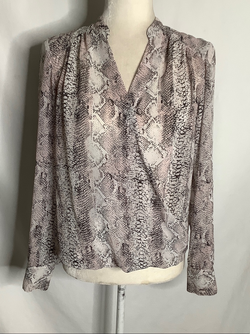 INC Pink and Gray Snake-Print Wrap Blouse Size 4